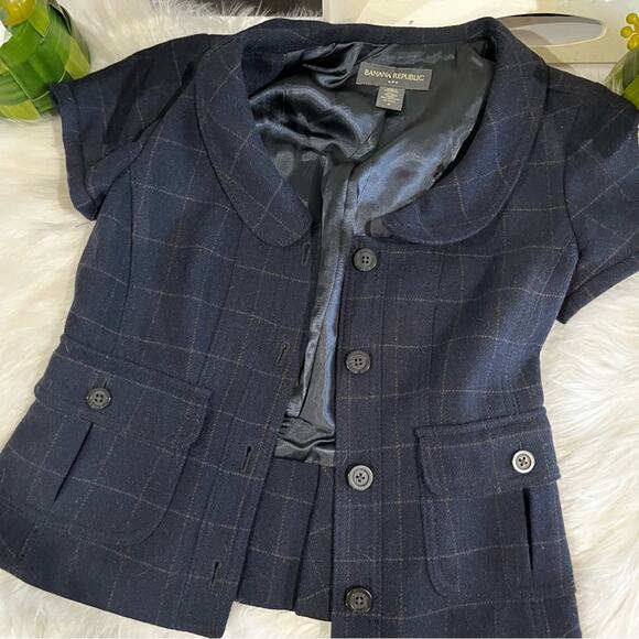 NEW Banana Republic Wool Windowpane Plaid Academia Portrait Blazer Jacket 0 NWOT - Picture 11 of 16
